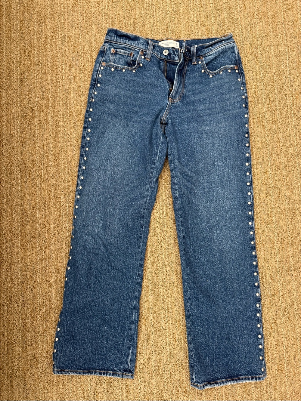 Abercrombie & Fitch Dark Blue Straight-Leg Jeans with Silver Studs